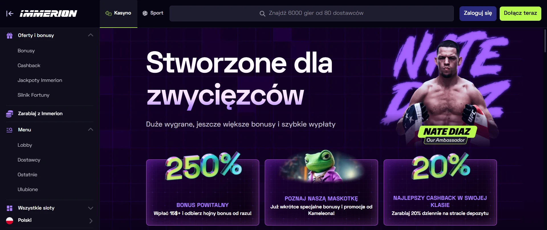 Rejestracja w Immerion Casino krok 1