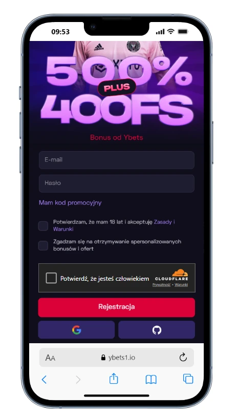 Ybets Casino rejestracja krok 2