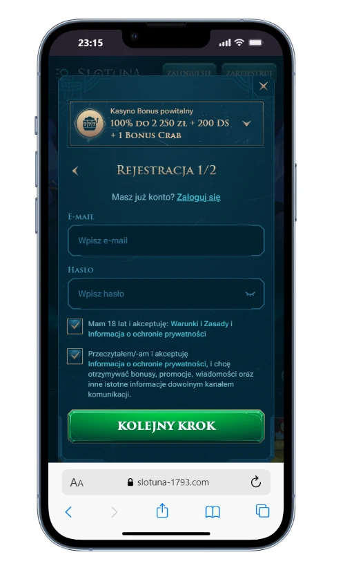 Slotuna Casino rejestracja krok 3