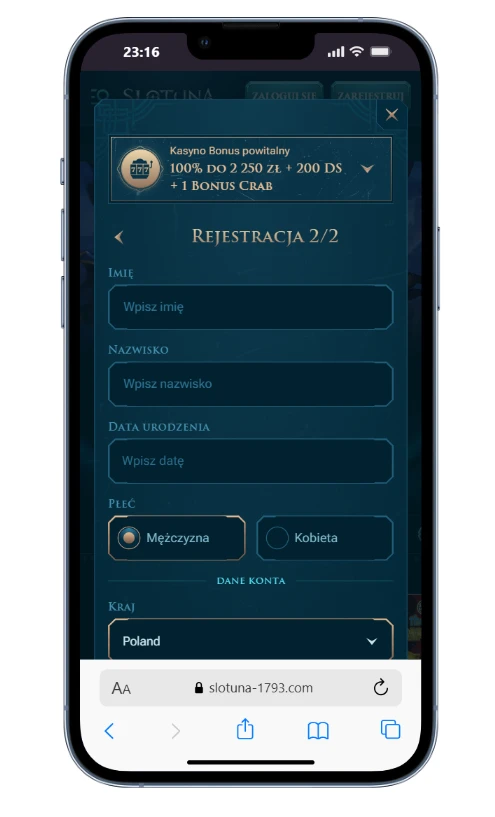 Slotuna Casino rejestracja krok 4